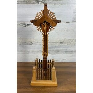 Jesus‎ Crucifix Hand Made Wood Jerusalem Alter Large 13.5"